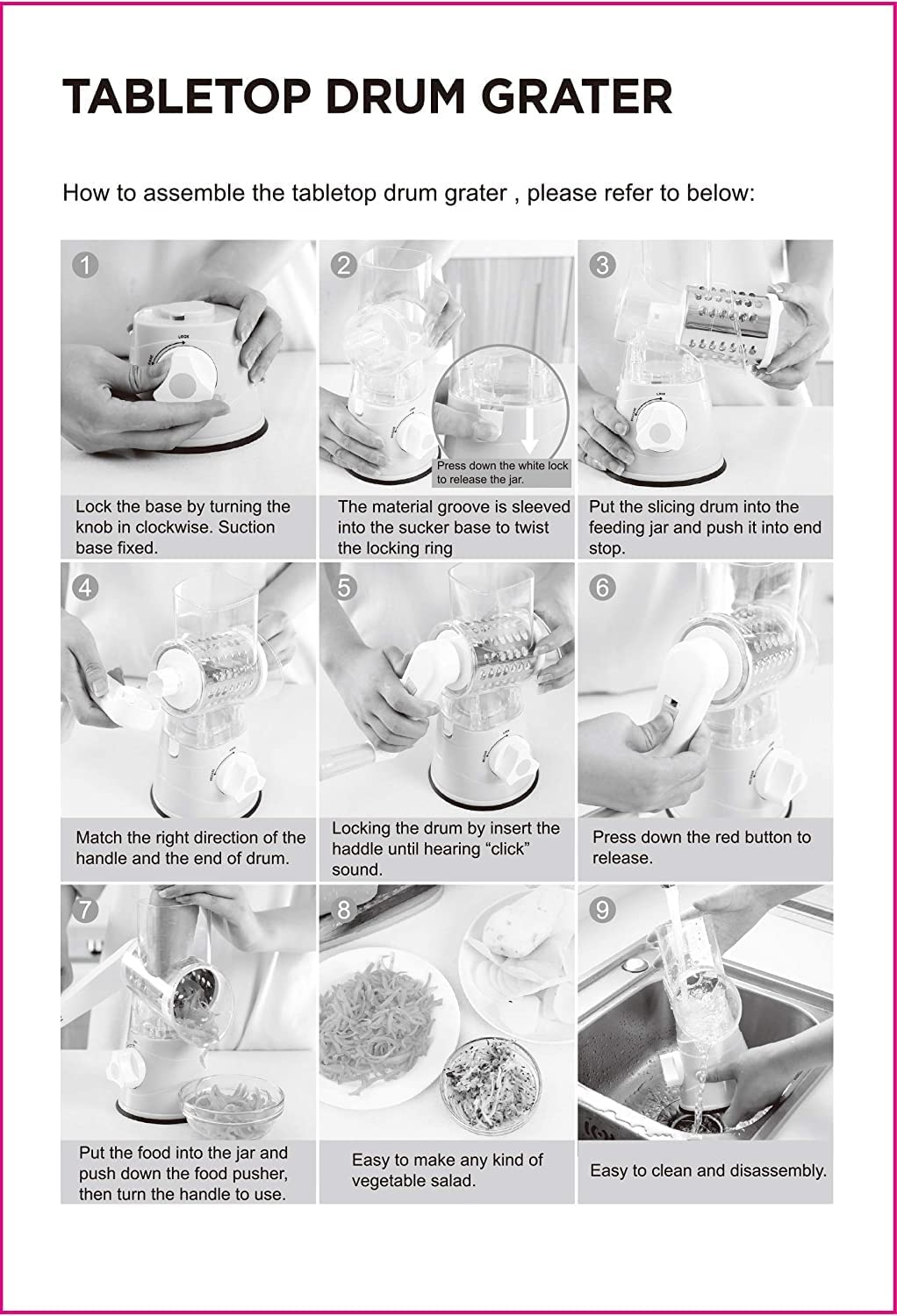 مبشرة طعام يدوية على الطاولة، 3 في 1، قطاعة تقطيع دوارة ومطحنة للخيار والمكسرات والبطاطس والجزر والجبن